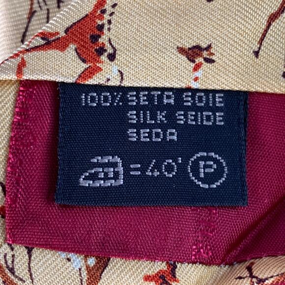 ERMENEGILDO ZEGNA Yellow Red Orange Giraffe Silk Twill Tie - Picture 5 of 5